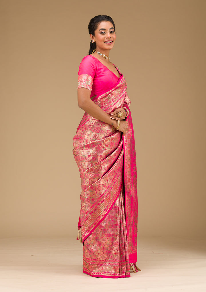 Rani Pink Swarovski Raw Silk Saree
