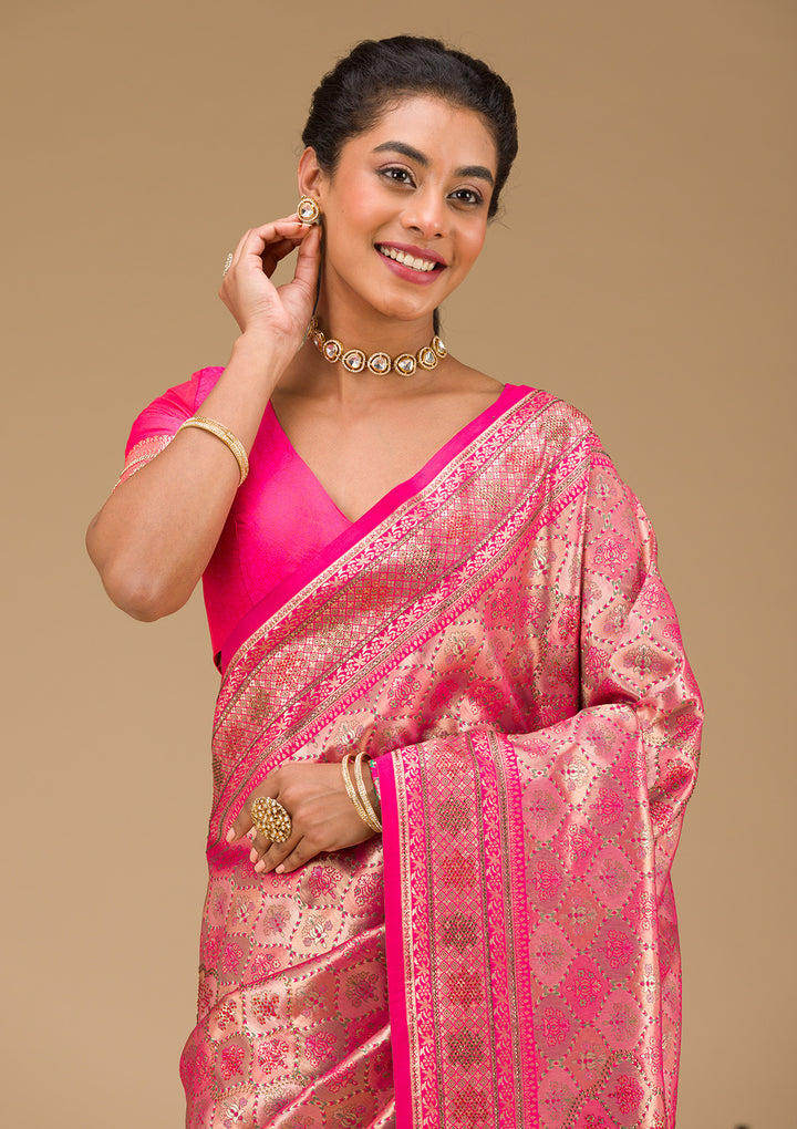 Rani Pink Swarovski Raw Silk Saree