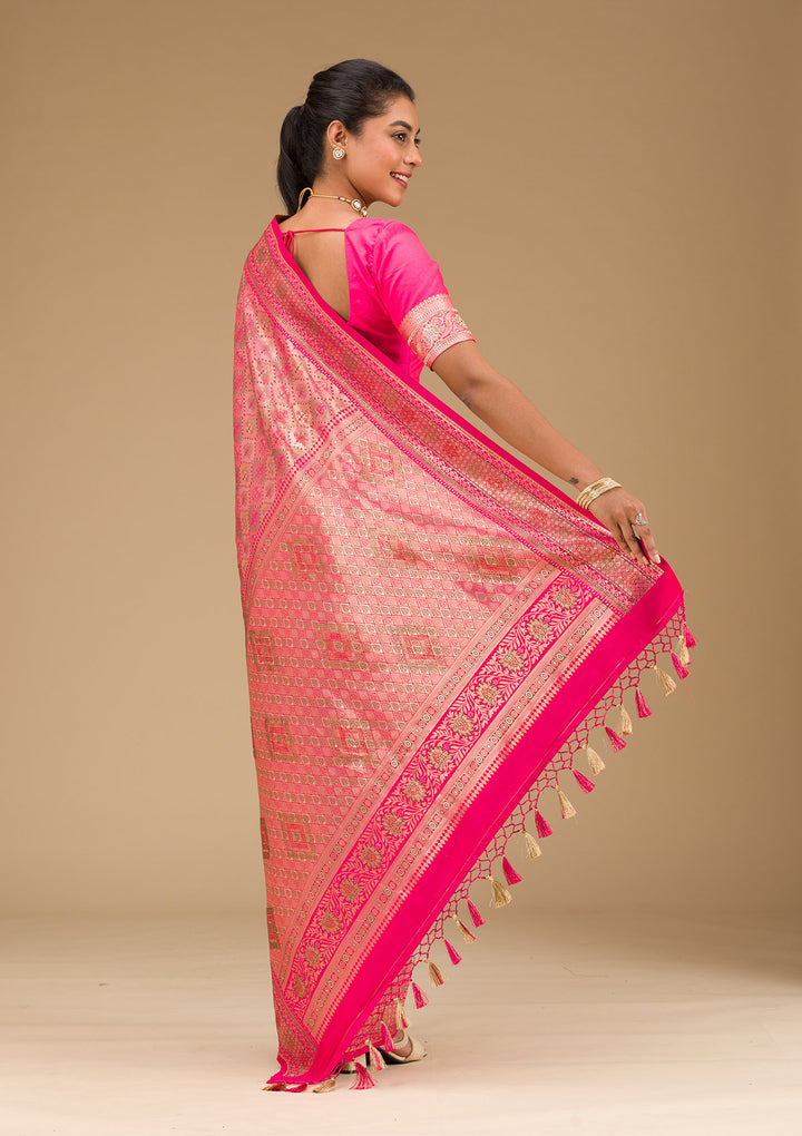 Rani Pink Swarovski Raw Silk Saree