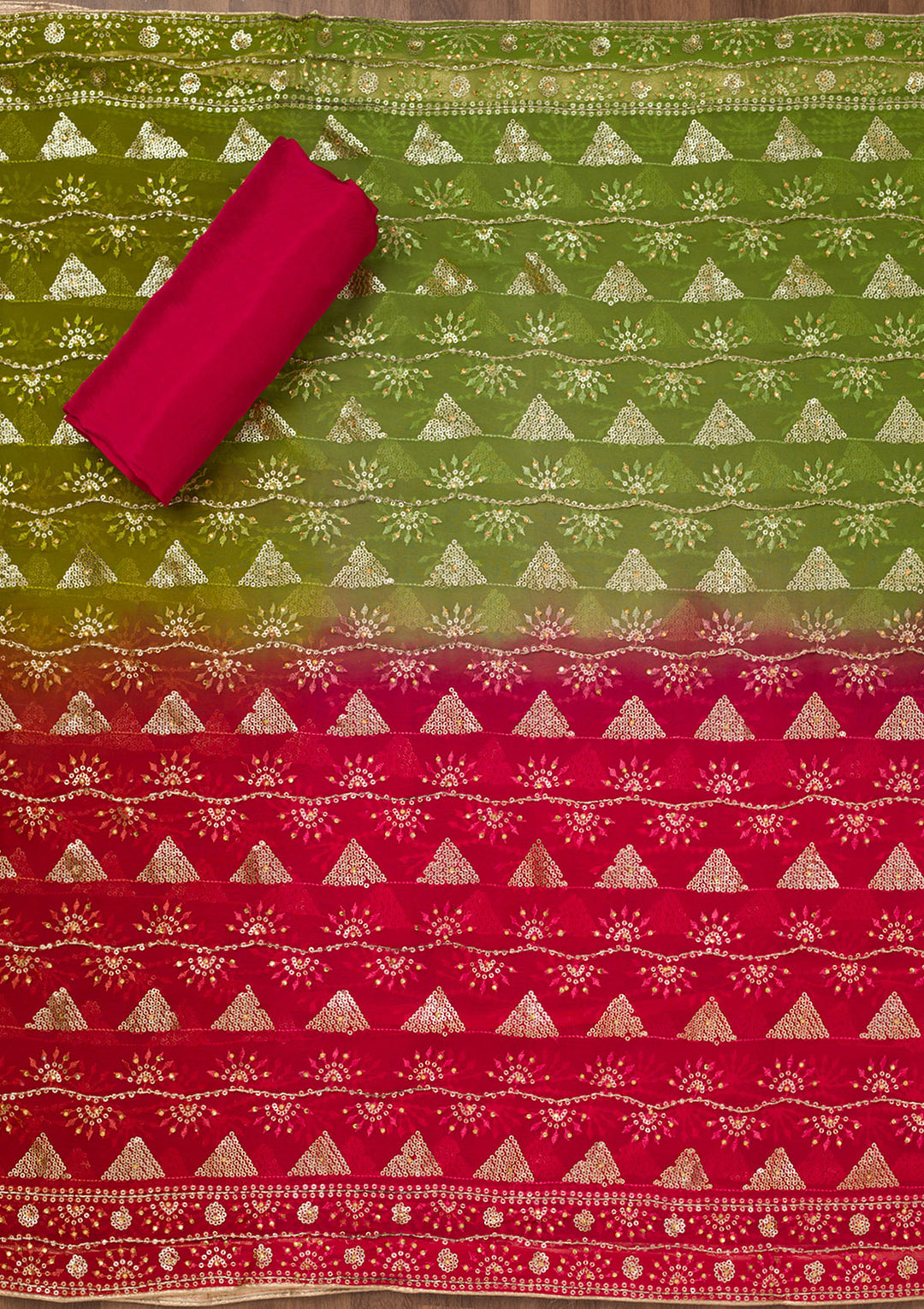 Rani Pink Threadwork Semi Crepe Unstitched Salwar Suit