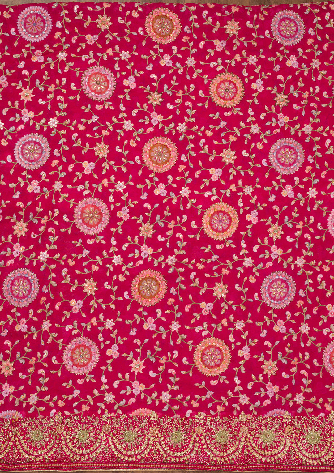 Rani Pink Threadwork Semi Crepe Unstitched Salwar Suit