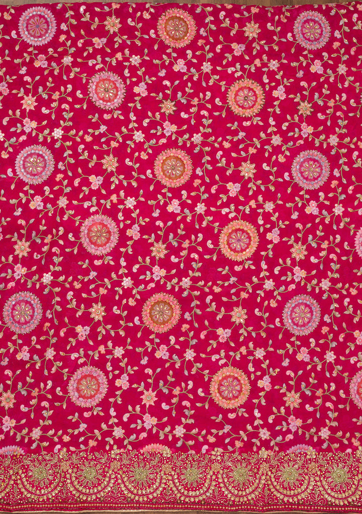 Rani Pink Threadwork Semi Crepe Unstitched Salwar Suit