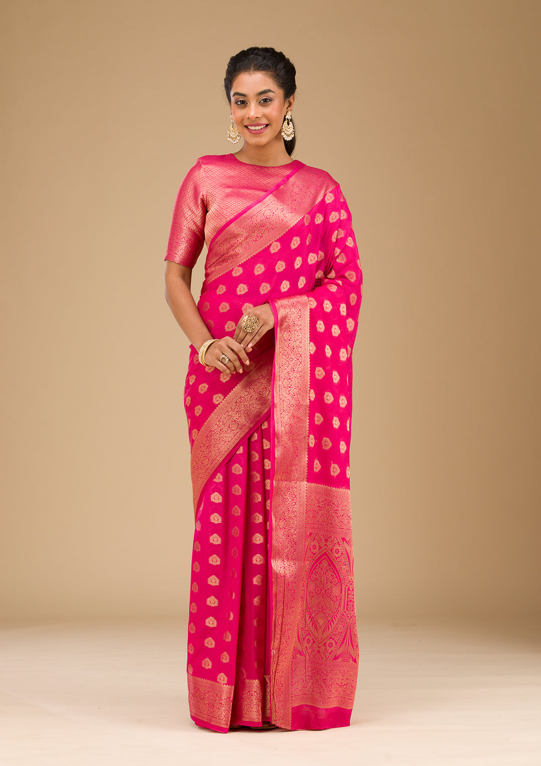 Rani Pink Zariwork Art Silk Saree