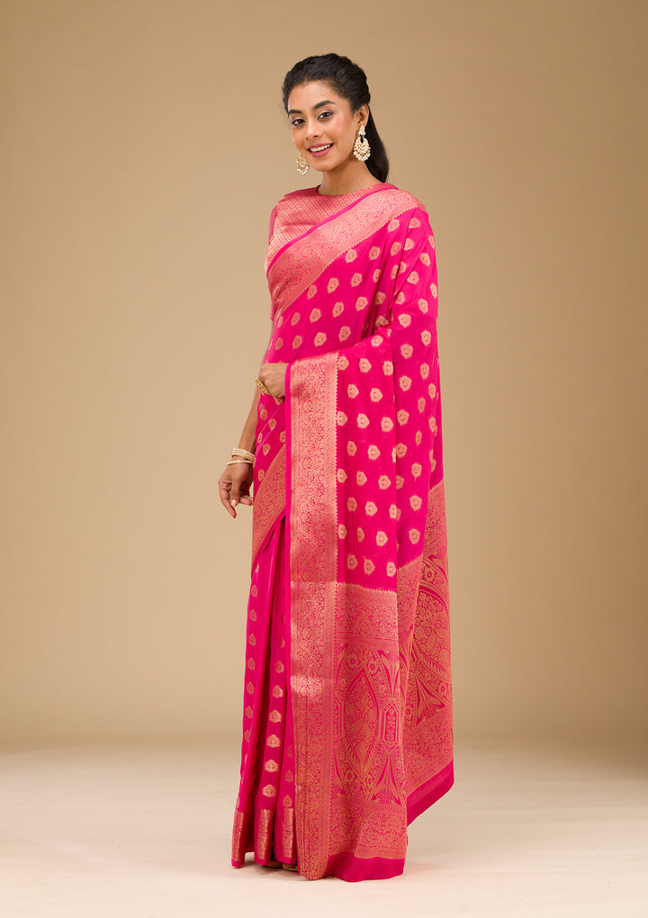 Rani Pink Zariwork Art Silk Saree