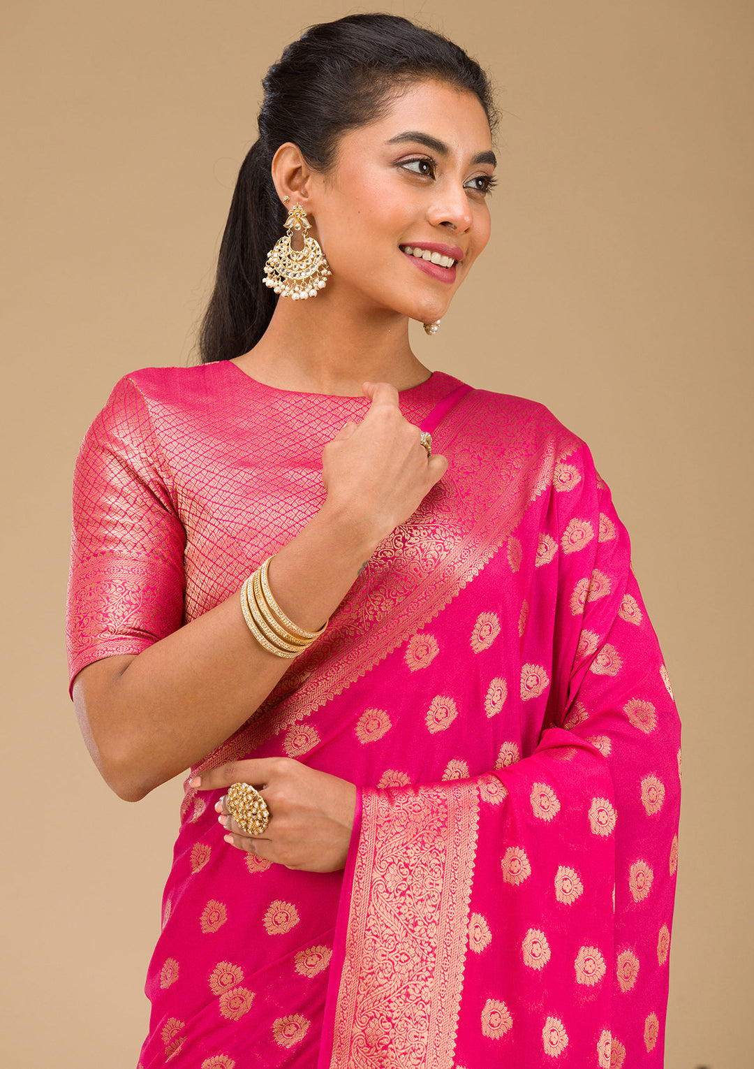 Rani Pink Zariwork Art Silk Saree