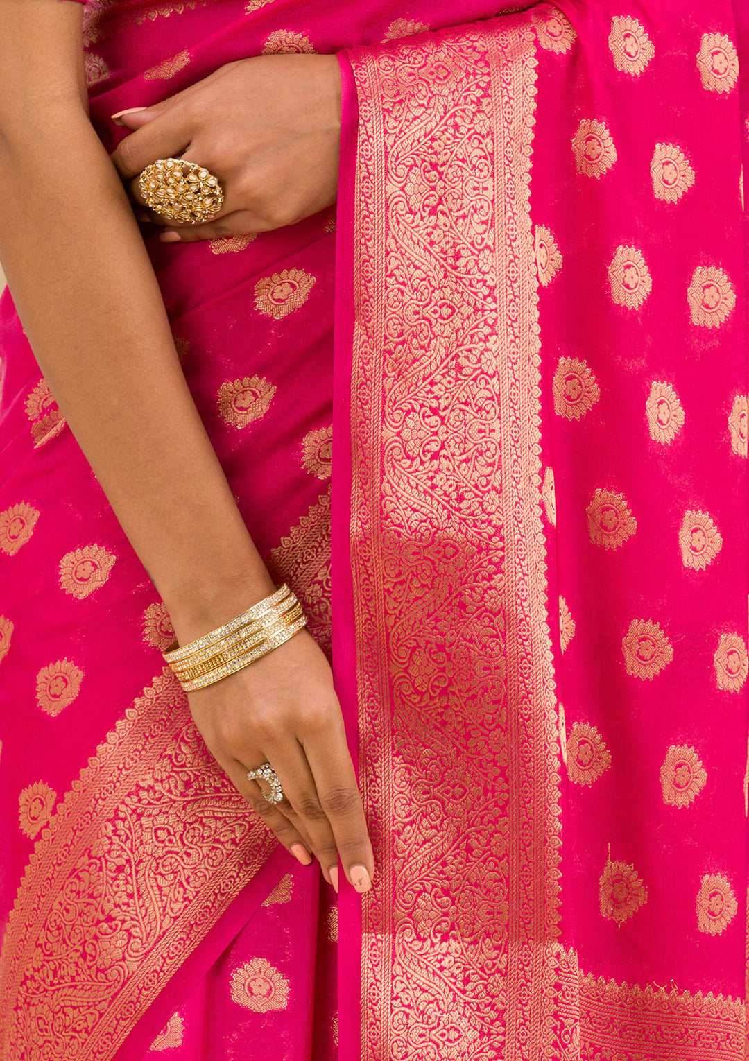 Rani Pink Zariwork Art Silk Saree