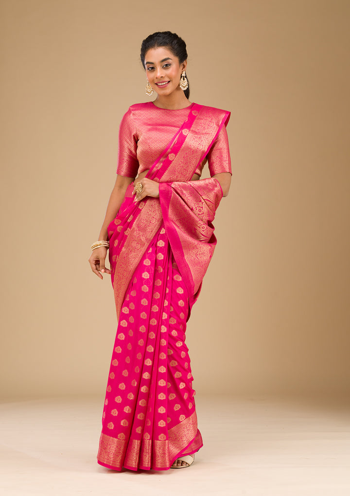 Rani Pink Zariwork Art Silk Saree