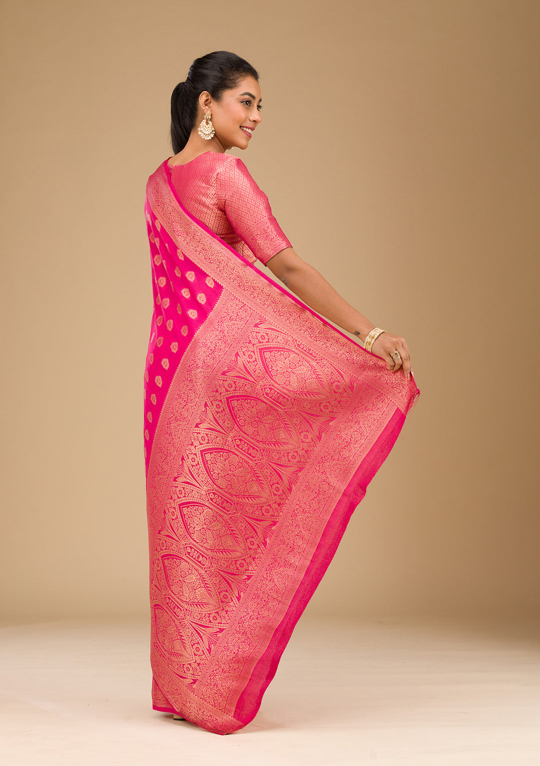Rani Pink Zariwork Art Silk Saree