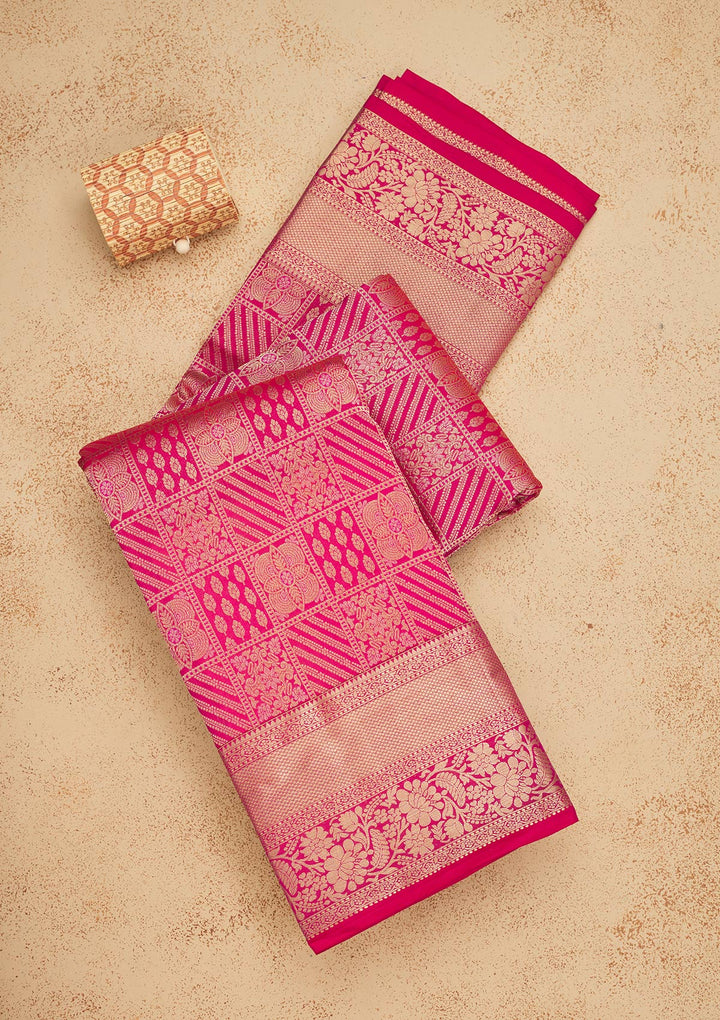 Rani Pink Zariwork Pure Silk Saree