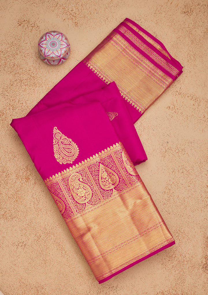 Rani Pink Zariwork Pure Silk Saree
