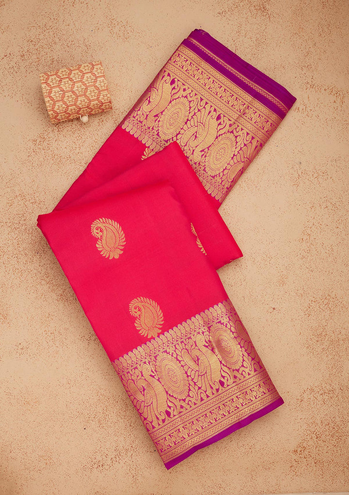 Rani Pink Zariwork Pure Silk Saree