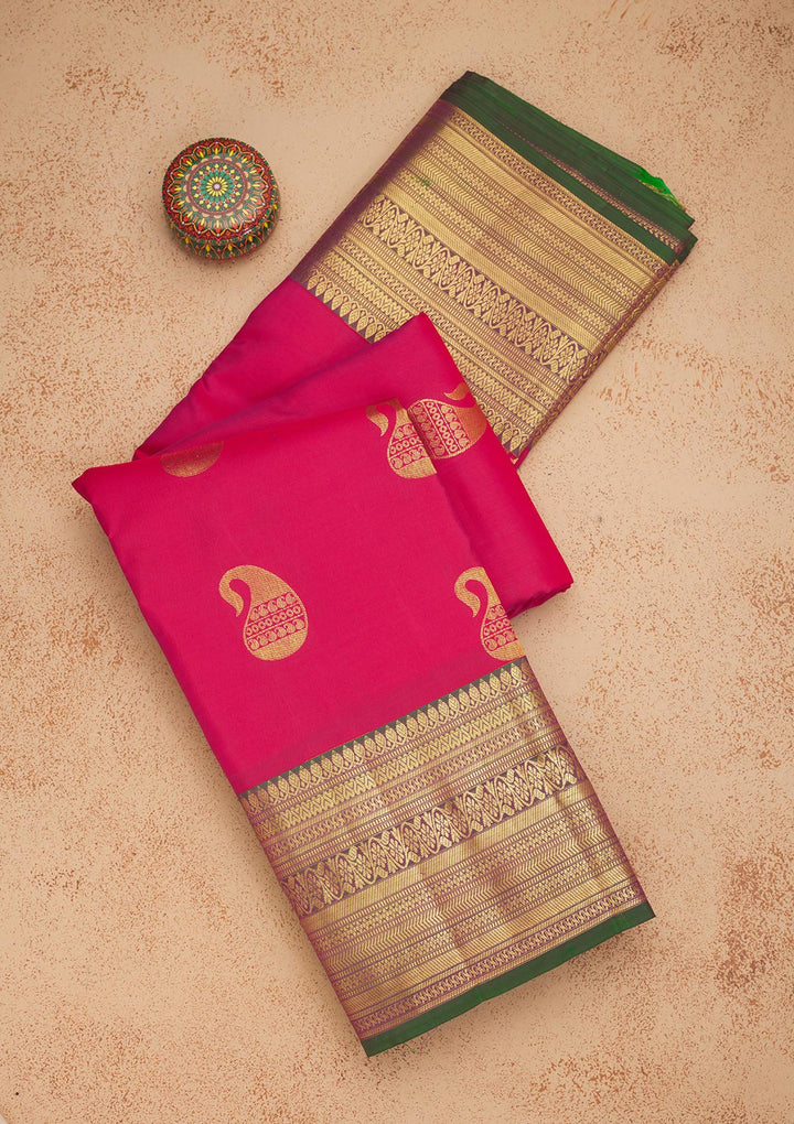 Rani Pink Zariwork Pure Silk Saree