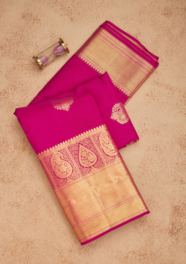 Rani Pink Zariwork Pure Silk Saree
