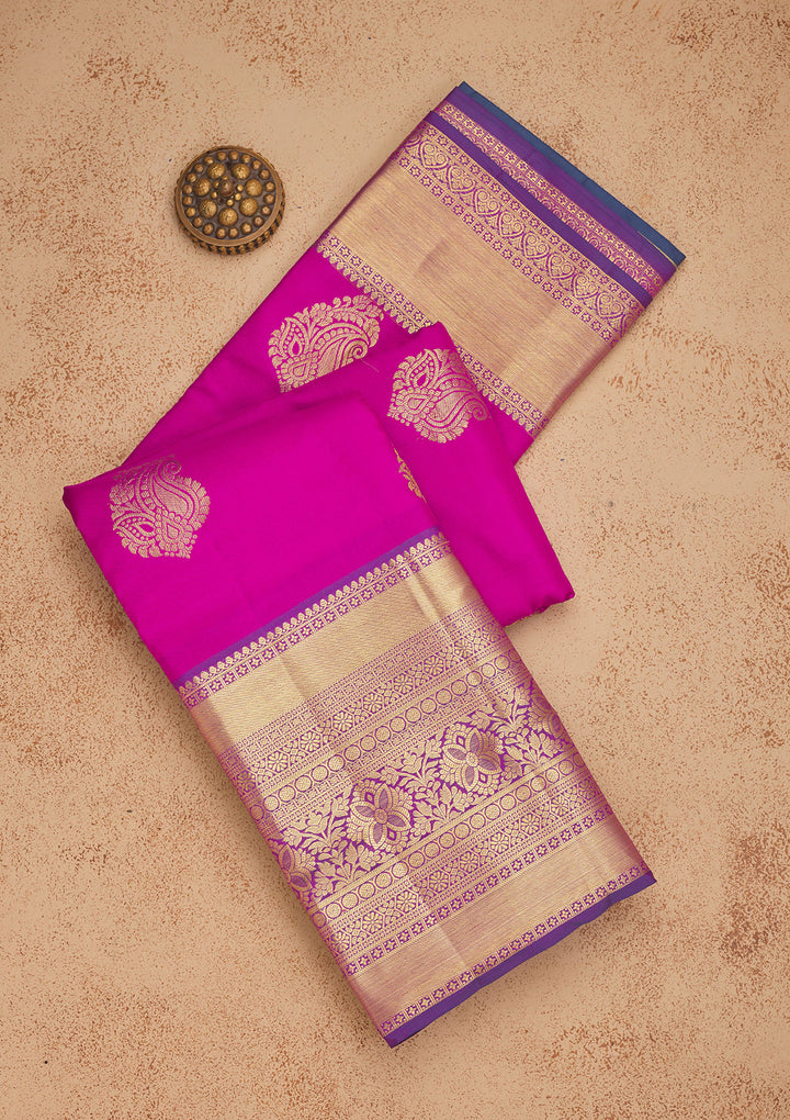 Rani Pink Zariwork Pure Silk Saree