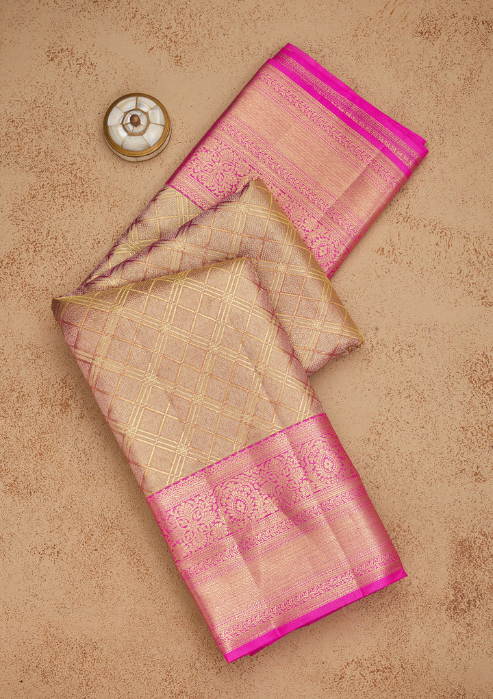Rani Pink Zariwork Pure Silk Saree