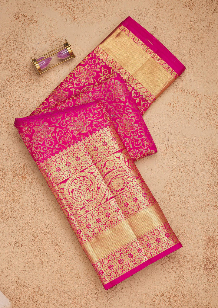 Rani Pink Zariwork Pure Silk Saree