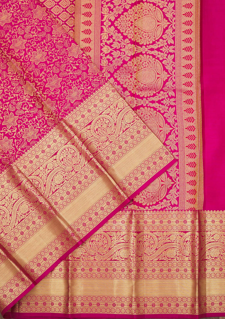 Rani Pink Zariwork Pure Silk Saree