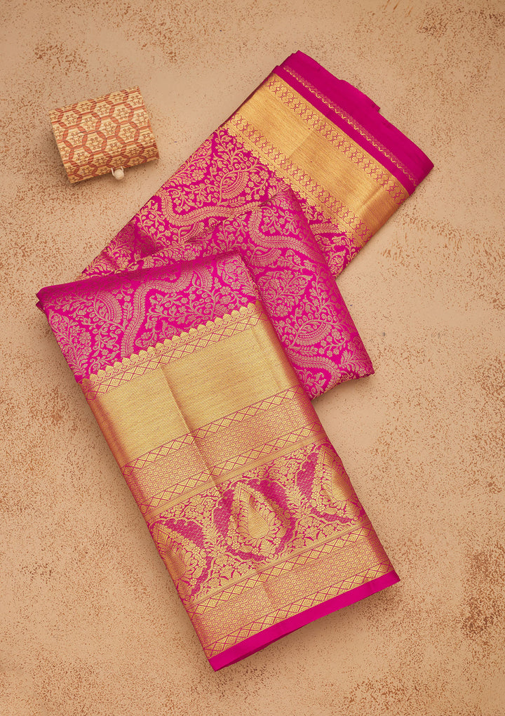 Rani Pink Zariwork Pure Silk Saree