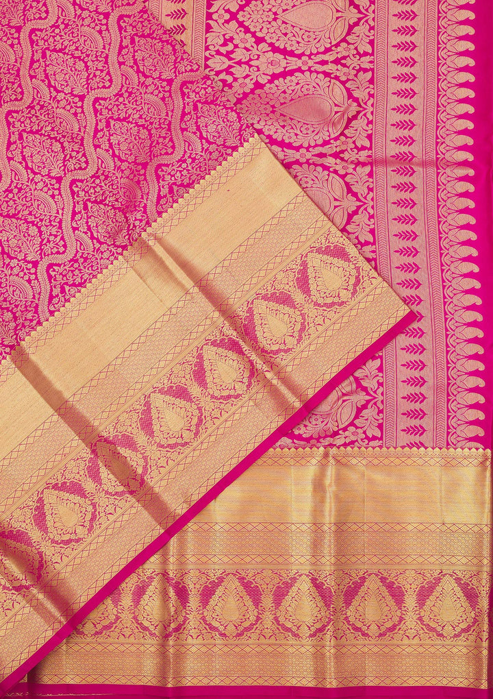 Rani Pink Zariwork Pure Silk Saree