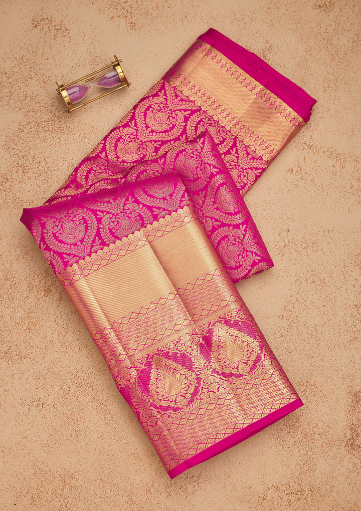 Rani Pink Zariwork Pure Silk Saree