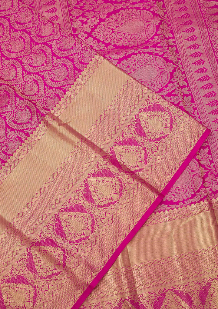 Rani Pink Zariwork Pure Silk Saree