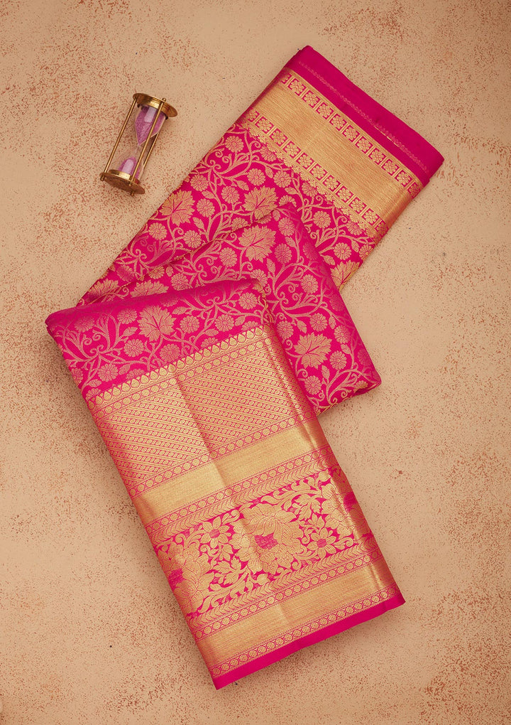 Rani Pink Zariwork Pure Silk Saree