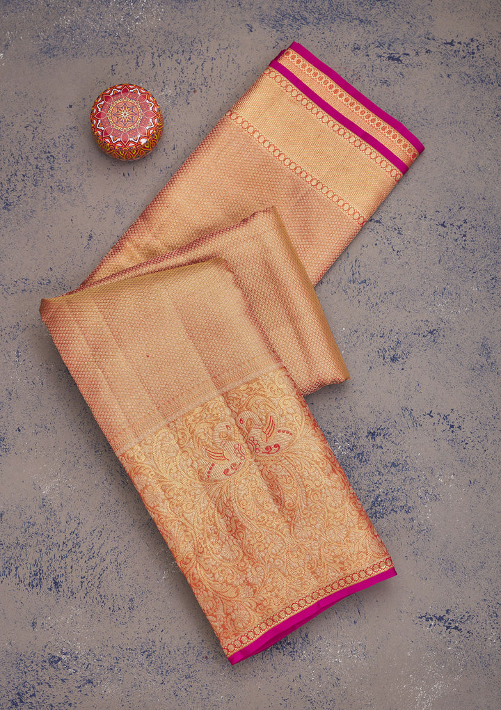 Rani Pink Zariwork Pure Silk Saree