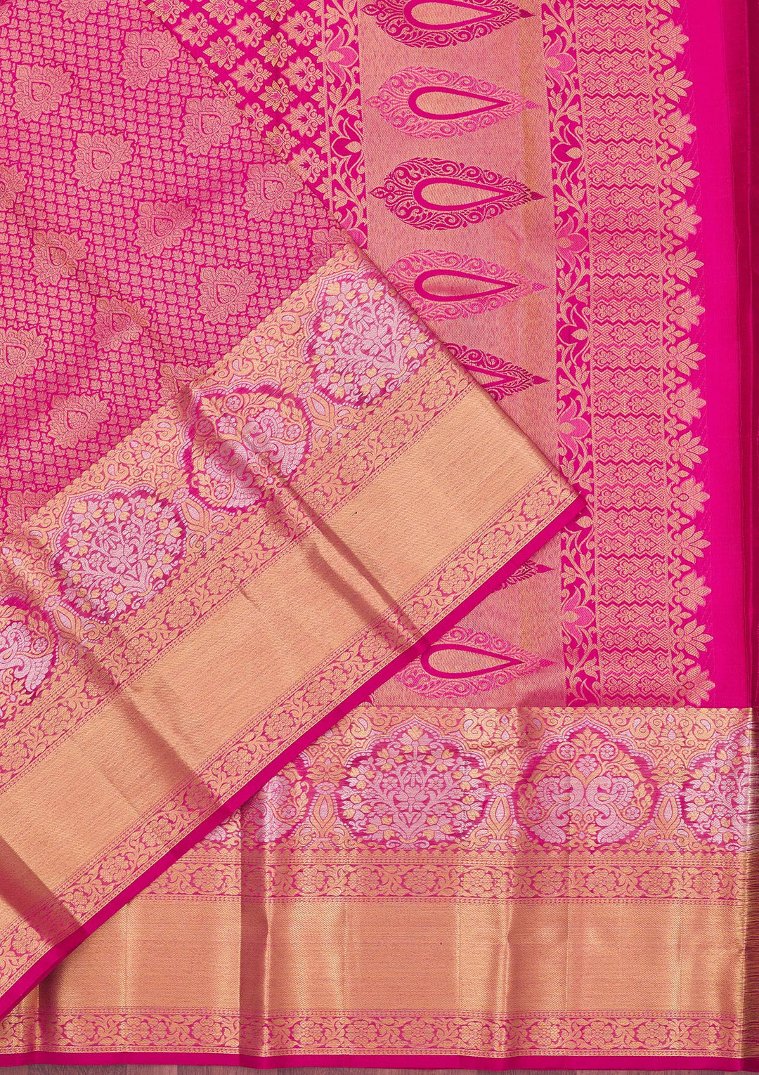 Rani Pink Zariwork Pure Silk Saree