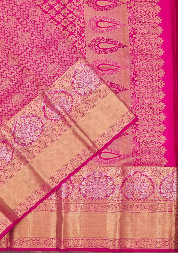Rani Pink Zariwork Pure Silk Saree