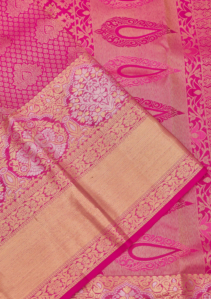 Rani Pink Zariwork Pure Silk Saree