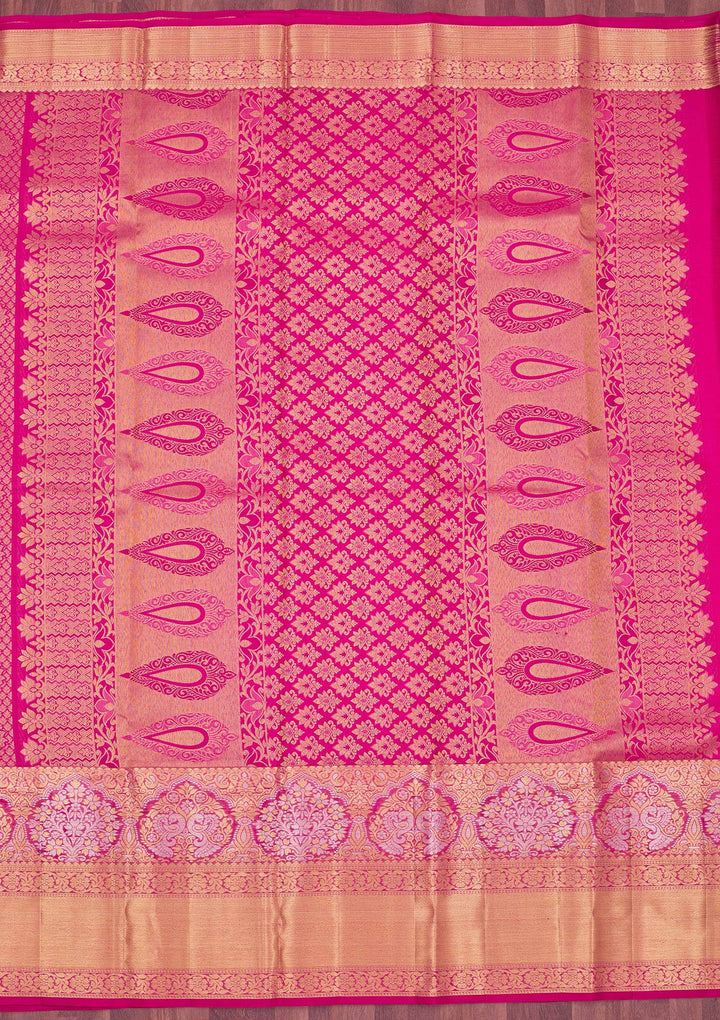 Rani Pink Zariwork Pure Silk Saree