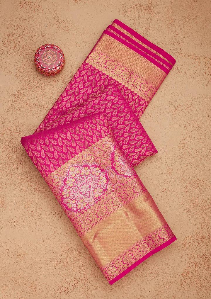 Rani Pink Zariwork Pure Silk Saree