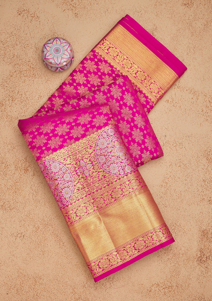 Rani Pink Zariwork Pure Silk Saree
