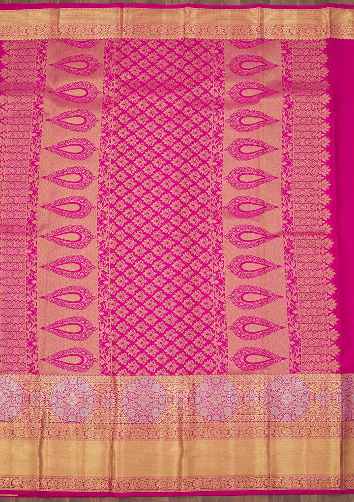 Rani Pink Zariwork Pure Silk Saree
