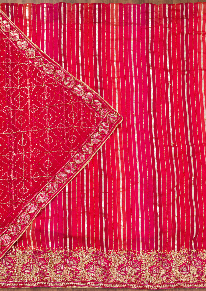 Rani Pink Zariwork Semi Crepe Unstitched Salwar Suit