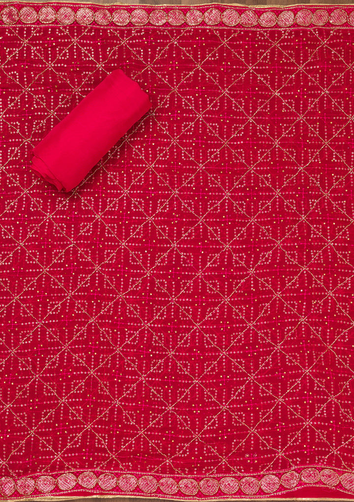 Rani Pink Zariwork Semi Crepe Unstitched Salwar Suit