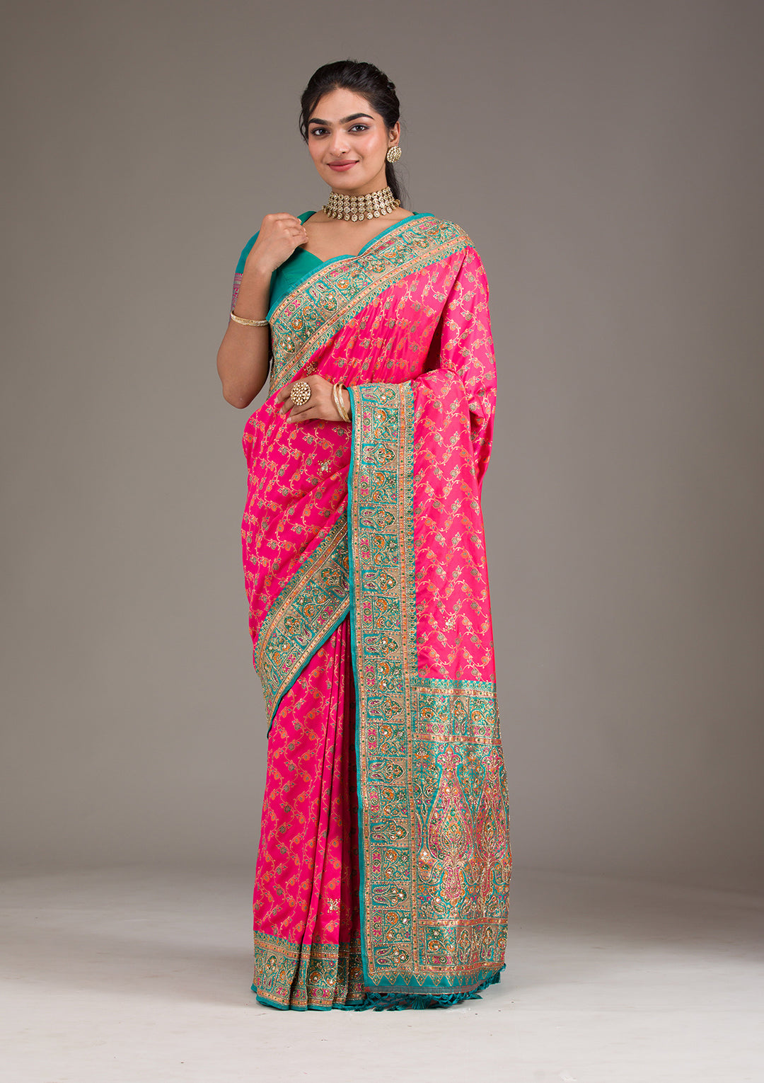Rani Pink Cutdana Art Silk Saree
