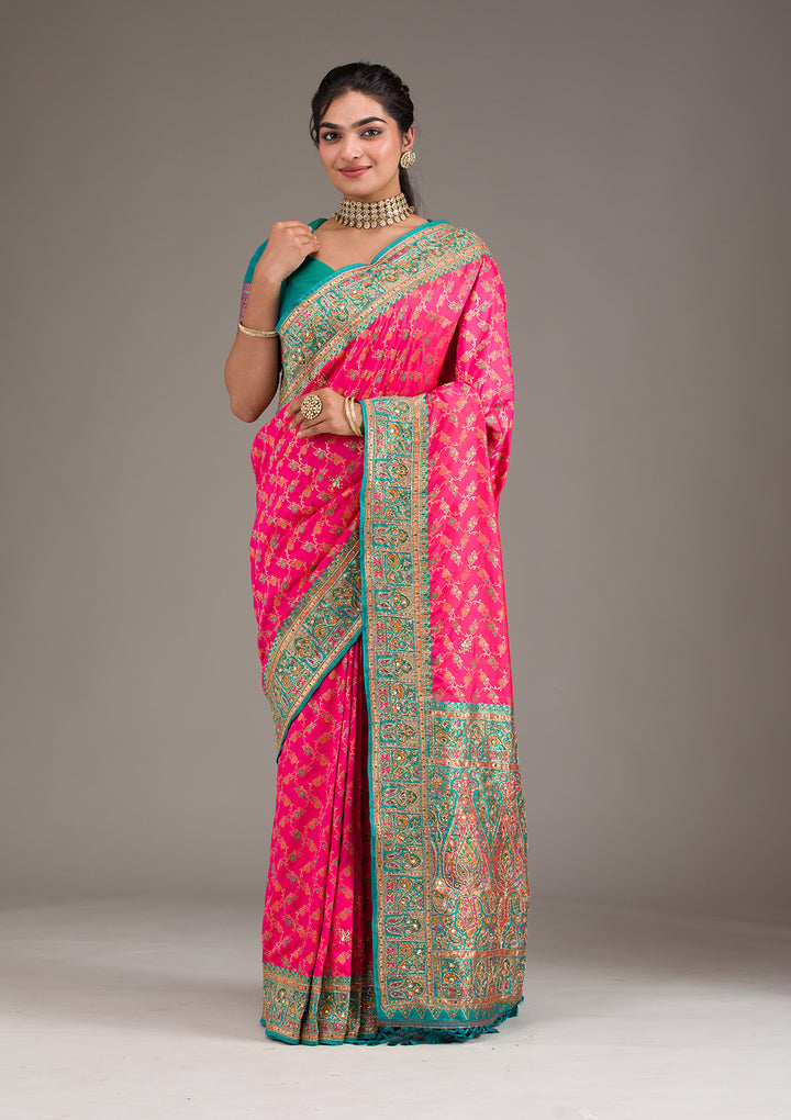 Rani Pink Cutdana Art Silk Saree