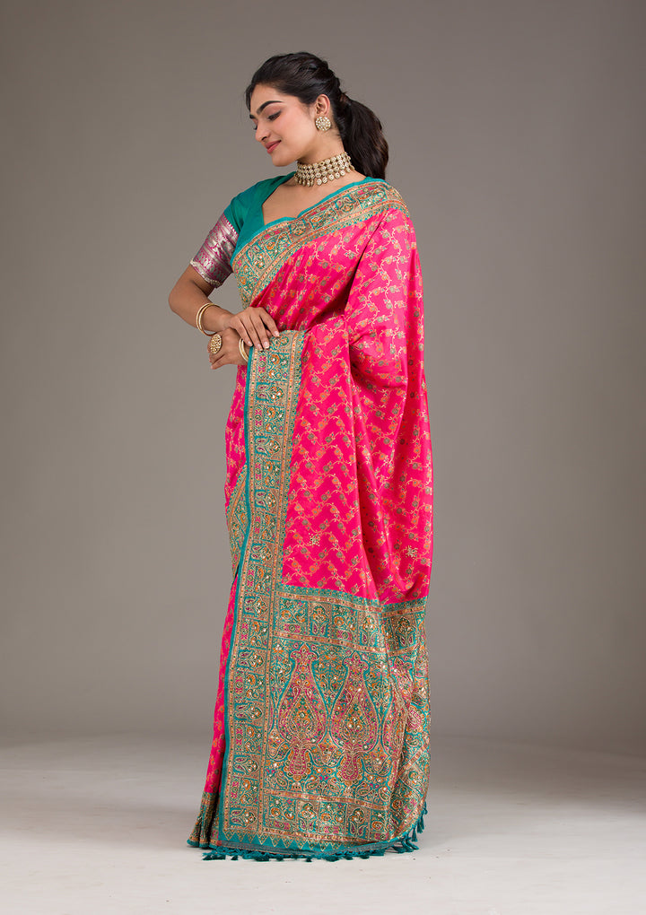 Rani Pink Cutdana Art Silk Saree
