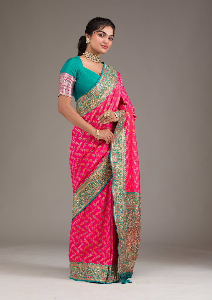 Rani Pink Cutdana Art Silk Saree