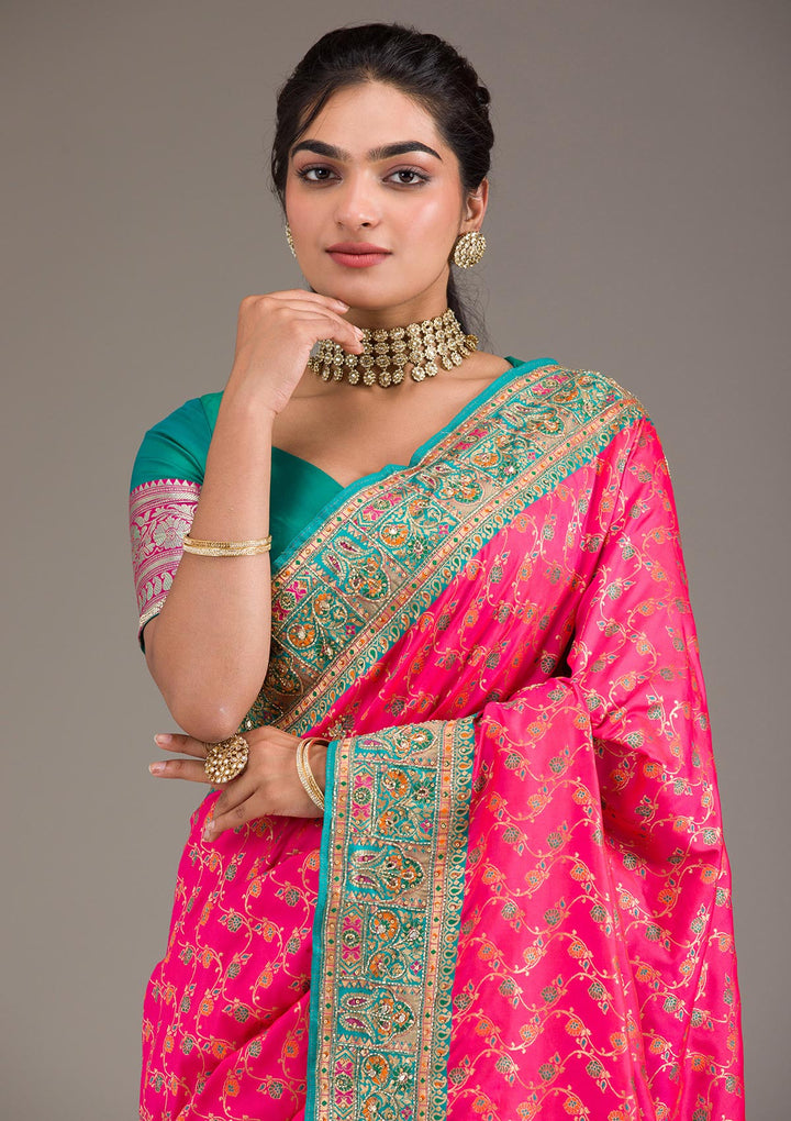 Rani Pink Cutdana Art Silk Saree