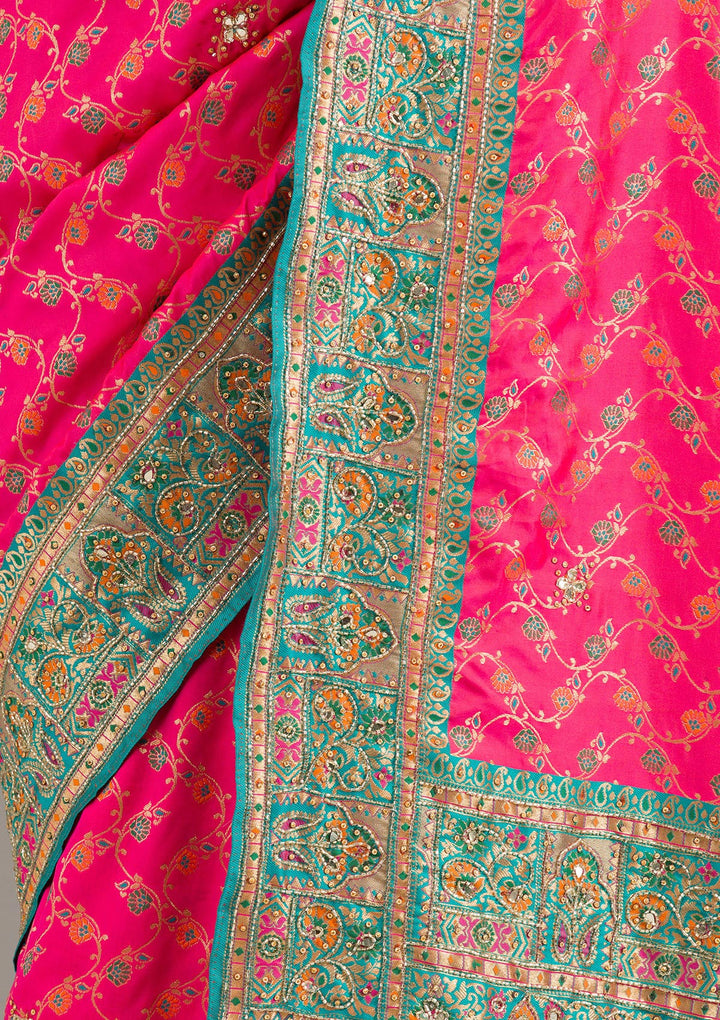 Rani Pink Cutdana Art Silk Saree