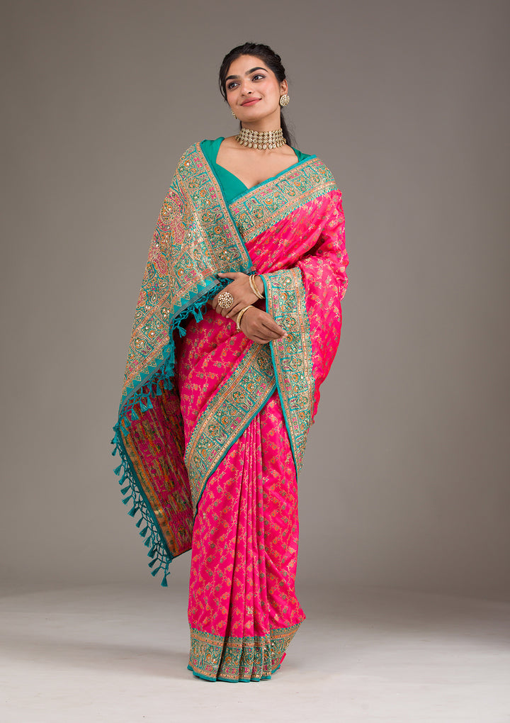 Rani Pink Cutdana Art Silk Saree