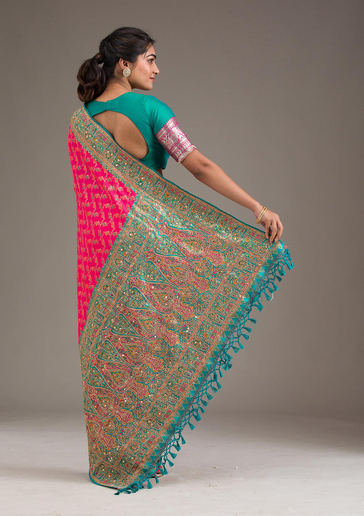Rani Pink Cutdana Art Silk Saree