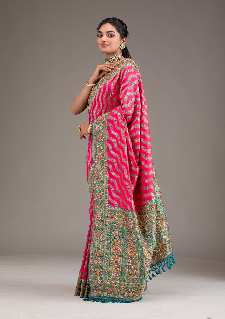 Rani Pink Cutdana Art Silk Saree