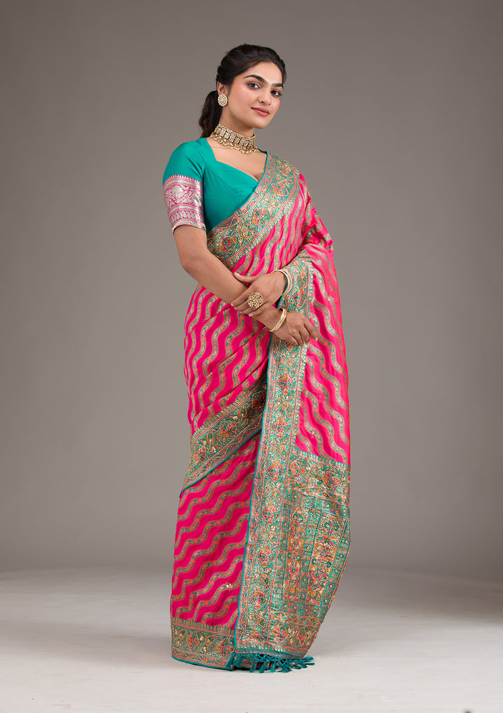Rani Pink Cutdana Art Silk Saree
