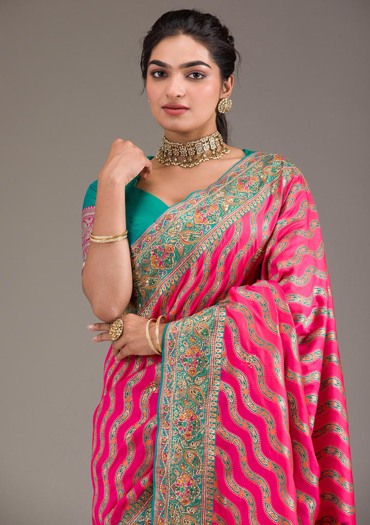 Rani Pink Cutdana Art Silk Saree