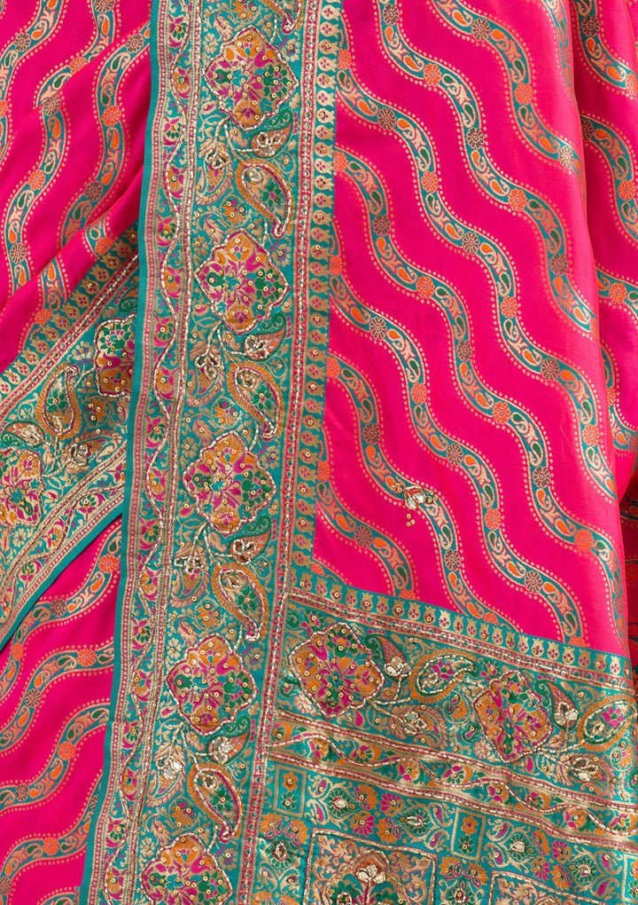 Rani Pink Cutdana Art Silk Saree