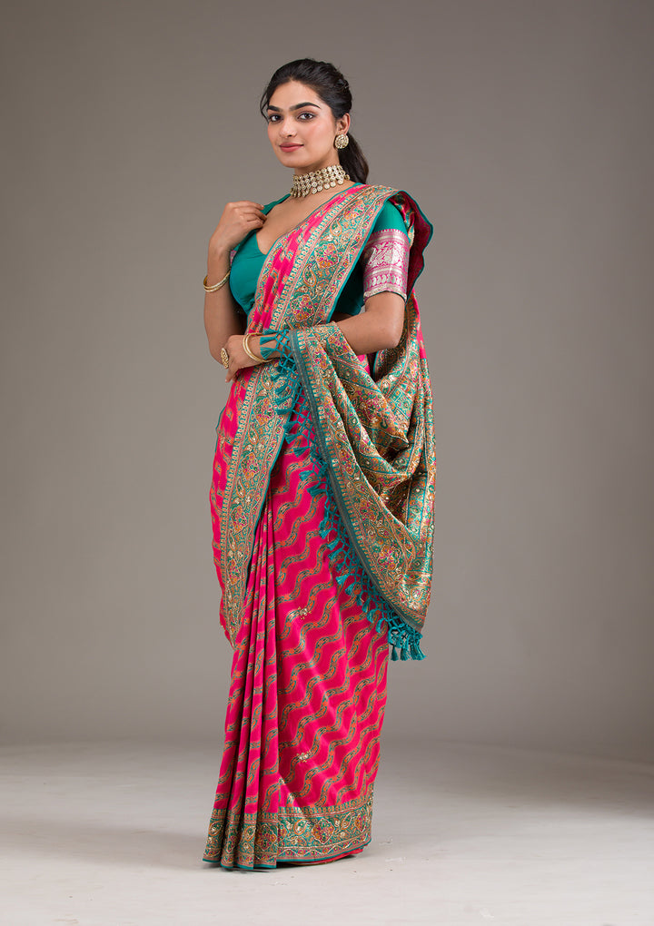 Rani Pink Cutdana Art Silk Saree
