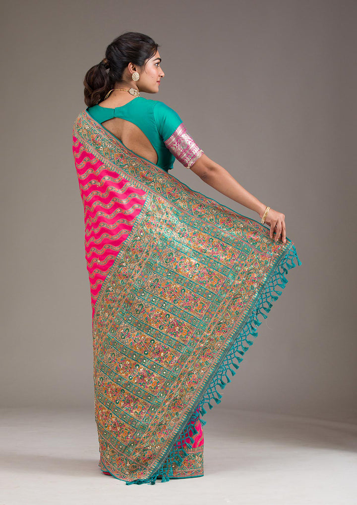 Rani Pink Cutdana Art Silk Saree